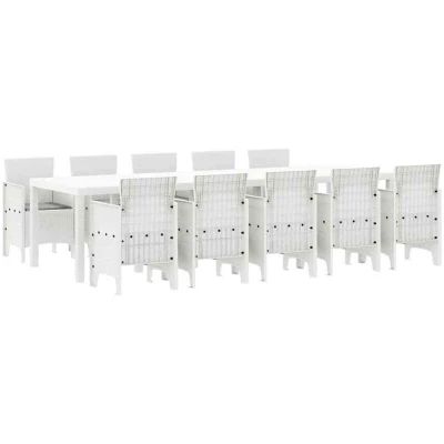 Image of vidaXL 11 Piece Garden Dining Set with Cushions White Poly Rattan