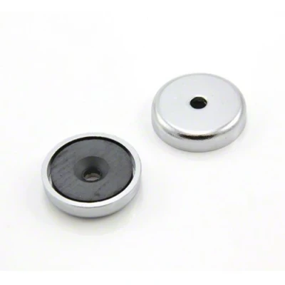 Image of Ferrite Y30BH Pot Magnet for Arts, Crafts, Model Making, DIY, Hobbies, Office, and Home 32mm dia x 7mm thick 5mm c/sink 6.9kg Pull Pack of 10