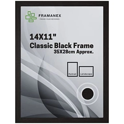 Image of FRAMANEX Classic Picture Poster Frame, 14 X 11 inches Black Wood Finish, Portrait, Landscape Display Rectangle 35 28cm photo Frame (Black Frame)