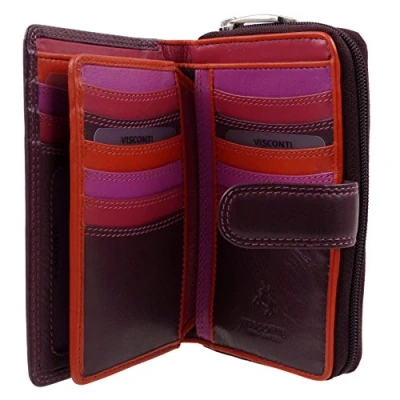 Image of Quality Classic Ladies Soft Leather Purse Wallet Rio Collection by Visconti Designer Plum Fuschia Boxed
