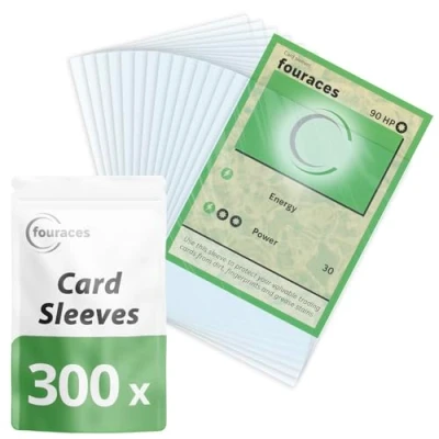 Image of fouraces Trading Card Sleeves, 300 pcs 89 x 62 mm, Clear Sleeve for Football, Baseball, Dragon Shield, Plastic Protector, Penny Sleeves