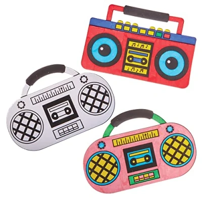 Image of Baker Ross FX751 Colour In Fuzzy Art Boombox Pack of 6, Colouring Blanks for Kids,White