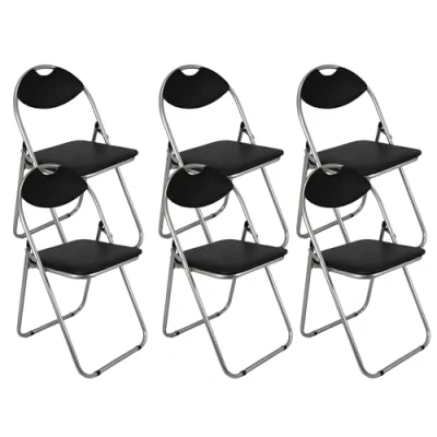 Image of Meta Faux leather Office Chairs Steel frame folding Chair for Home, Office, Dining &amp; Reception (6, Silver Black seat)