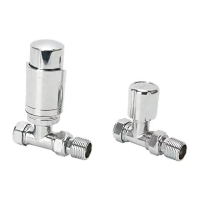 Image of Radiator Valves Thermostatic Angled or Straight Lockshield UK Valve 1/2&quot; x 15mm (Straight Chrome)