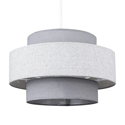 Image of Modern Cylinder Ceiling Pendant Light Shade in a Dark Grey &amp; Herringbone Finish
