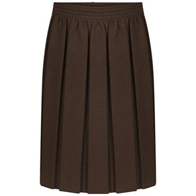 Image of ZET New Girls School Uniform Box Pleat Skirt 2 13 Years Black Grey Navy (15 16 Years, Brown)