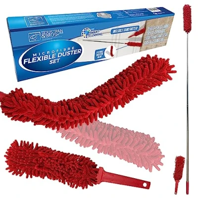 Image of Feather Duster Extendable Microfiber Detachable Bendable Telescopic and Hand for Cleaning Dust, High Ceiling, Blinds, Lights, Cobweb, Cars, Furniture