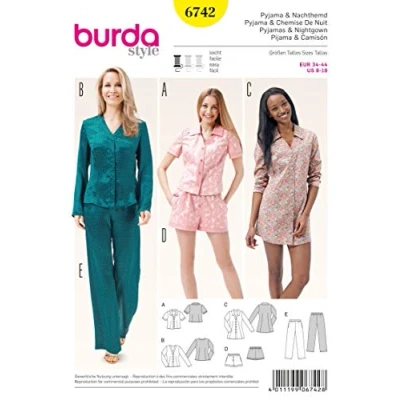Image of Burda 6742 Misses &#039;Top and White Night Shirt