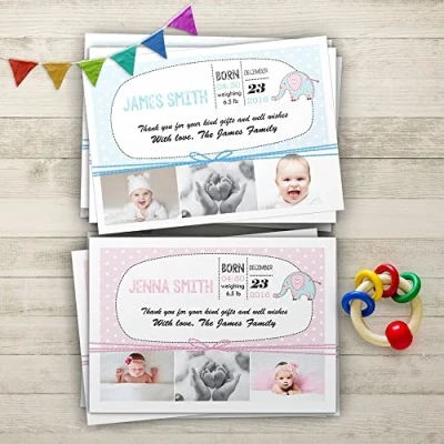 Image of Baby Thank You Cards, Personalised, Birth Announcement, Girl or Boy Cards (Design 15)