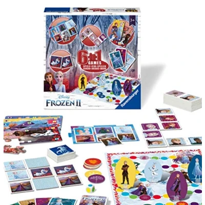 Image of Ravensburger Disney Frozen 2 6 in 1 Games Compendium For Kids &amp; Families Age 3 Years and Up Bingo, Dominoes, Snakes Ladders, Checkers, Playing Cards Memory Game
