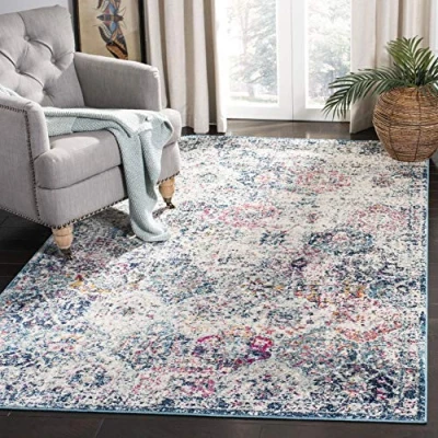 Image of Safavieh Modern Chic Rug for Living Room, Dining Bedroom Madison Collection, Short Pile, in Navy and Teal, 122 X 183 cm