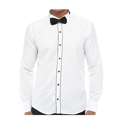 Image of Mens Wing Collar Shirt Tuxedo White Black Piping Double Cuff Dinner Classic S
