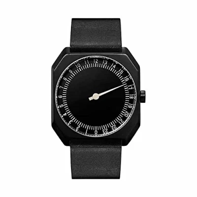 Image of slow Jo 24 All Black Vintage Leather Unisex Quartz Watch with Dial Analogue Display and Strap