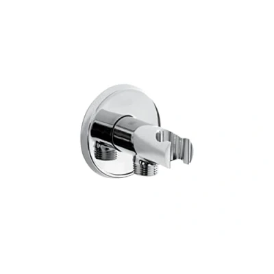 Image of Bristan C WORD02 Shower Acc Contemporary Round Wall Outlet with Handset Holder Bracket Accessories, Chrome Plated