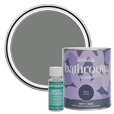 Image of Rust Oleum Grey Water Resistant Bathroom Tile Paint in Gloss Finish Torch 750ml