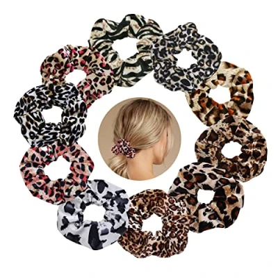 Image of 10 Pcs Leopard Hair Scrunchies,Animal Print Elastic Bands,Flannelette Simple,Scrunchy Ties Ropes for Women and Girls