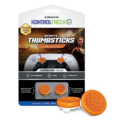 Image of KontrolFreek Omni for Playstation 5, PS5 and 4, PS4, Performance Thumbsticks, 2 Low Rise Concave, Orange/White