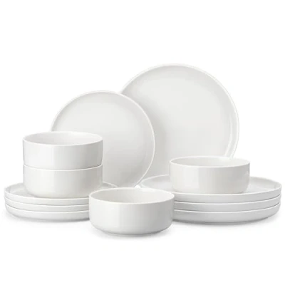 Image of MALACASA Dinner Set for 4, 12 Pieces Porcelain Plates and Bowls Sets Dinnerware Chip Resistant Ceramic Dish Service White, Series Luna