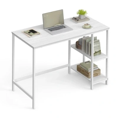 Image of VASAGLE Computer Desk, Writing Desk with 2 Shelves on Left or Right, Work Table for Office Living Room, Steel Frame, Modern, Maple White LWD046W01