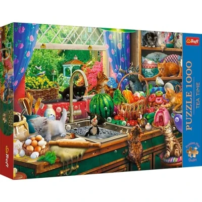 Image of Trefl Premium Plus Quality Tea Time Puzzle Playful Kittens 1000 Pieces, Series of Painted Nostalgic Images, Perfectly Matching Tiles, for Adults and Children from 12 Years