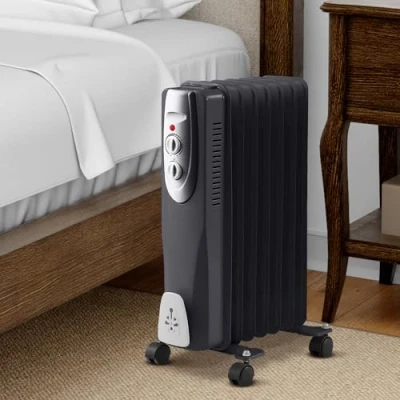 Image of Oil Filled Radiator, 3 Heat Settings and Thermostat Timer, Overheat Safety Cut off, Portable Heater with Quiet Operation (1 x Black 7 Fin)