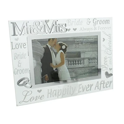 Image of Juliana 3D Words Mr &amp; Mrs 6 inchx4 inch Glass Mirror Wedding Day Photo Frame WG60864,White