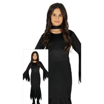 Image of FIESTAS GUIRCA Girls Gothic Lady Halloween Fancy Dress Costume Long Black for 7 9 Years