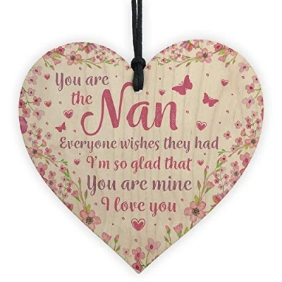 Image of RED OCEAN Nan Nanny Grandma Gifts From Grandchildren Wooden Heart Sign Birthday Gift For
