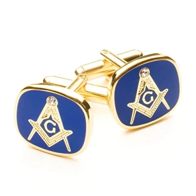 Image of The Masonic Collection Square &amp; Compass With G Cufflinks for Men Swarovski Crystal Blue and Gold Plated Comes in Cufflink Box Quality Freemason Gifts