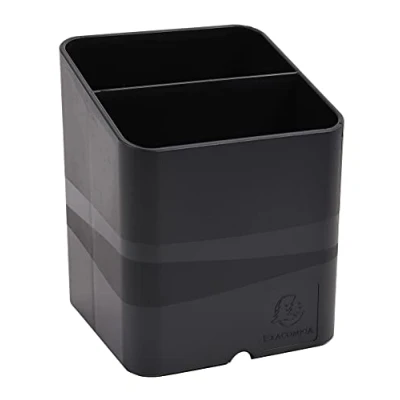 Image of Exacompta Ref 677014D ECOBlack Pen Cube Pot 74 x 93mm in Size, 2 Sections Suitable for Organising Pens, Pencils and Accessories Black