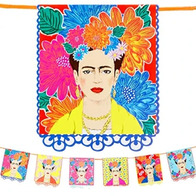 Image of Talking Tables Frida Kahlo Print Garland Bunting 3m Brightly Coloured Boho Party Decorations for Birthday, Fiesta, Mexican Cinco de Mayo Celebration, GARLANDFRIDA