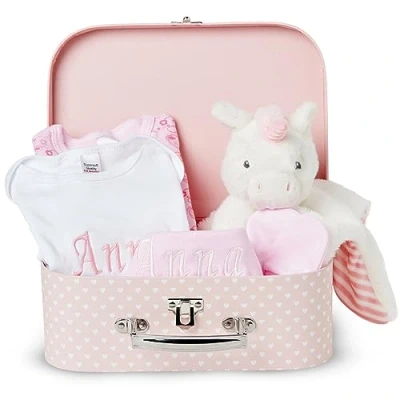Image of Baby Box Shop Personalised Gifts Set for Girl, Perfect Shower &amp; Christenings Create Special Essentials Newborn Girl with Comforter in Cute Case