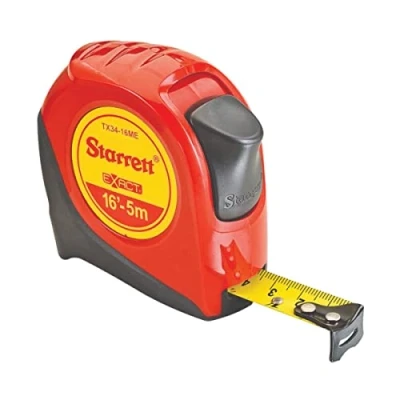 Image of Starrett Pocket Tape Measure 5m KTX34 16ME N Exact Steel Belt Clip &amp; Lock Button Impact Resistant ABS Plastic with Rubber Overmould