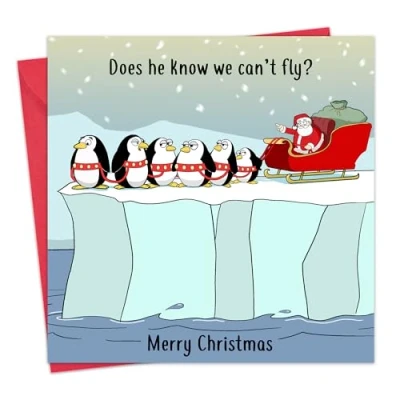 Image of Twizler Funny Christmas Card Sleigh Penguins Merry Cards Xmas Mens for Him Husband Dad Son Womens Her Wife Mum Daughter