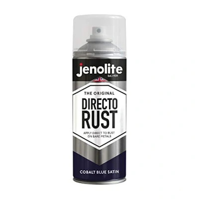 Image of JENOLITE Directorust Spray Paint Satin Finish COBALT BLUE 400ml Direct To Rust for Metal All In One Multi Surface Metal, Wood, Plastic, Ceramic RAL 5013