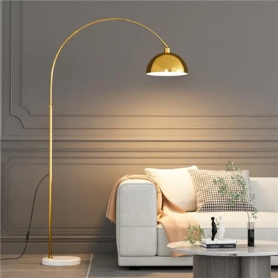 Image of Arc Floor Lamps, Modern Tall Standing Lamp, Stepless Dimmable Black Lamp with Adjustable Shade, Over Couch Arched Reading for Bedroom, Office,Living Room,Gold