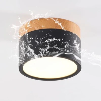 Image of Schindora LED Ceiling Light,Surface Mounted Wood Decor Spotlight,Mini Round Black lamp,Cool White 6000K,12W.