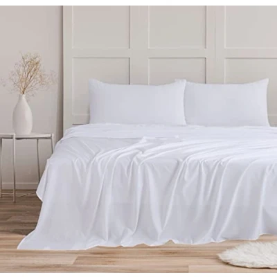 Image of Bronwen Mathews Sheet Set King 4Pcs Easy Care Brushed Microfibre Super Soft Wrinkle Free Bedding Flat, Fitted Sheets &amp; Pillowcases (King, White)
