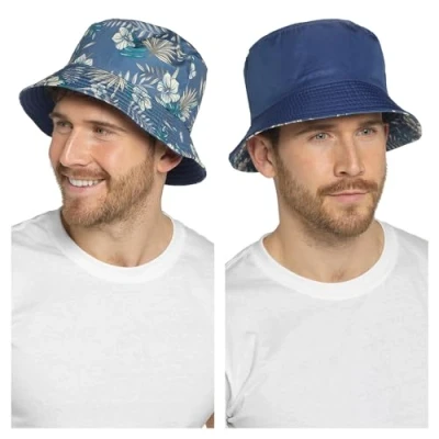 Image of undercover lingerie Mens Reversible Bucket Hat GL1095 Blue Leaves M/L