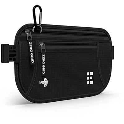 Image of Zero Grid Money Belt w/RFID Blocking Concealed Travel Wallet &amp; Passport Holder