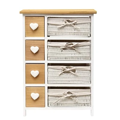 Image of Rebecca Mobili Wicker Wood Chest of Drawers, Vintage Bathroom Cabinet, 8 White, Home Furniture Dimensions: 71 x 51 P 30 cm (H W D) Art. RE4356