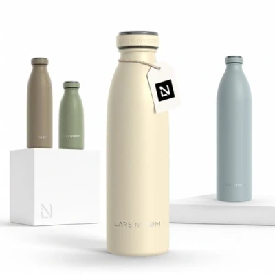 Image of LARS NYSØM Stainless Steel Insulated Water Bottle 12oz 17oz 25oz 34oz 51oz Thermo Flask for Hot and Cold Beverages Leakproof Drinking (Almond Beige, 500ml)