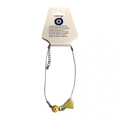 Image of VIE Evil Eye Anklet (Yellow Faux Suede Tassel)
