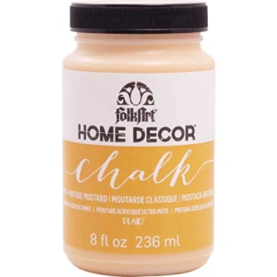 Image of Plaid:Craft Folkart Home Decor Chalk Paint 8 Oz Vintage Mustard, Synthetic Material, Yellow, 6 x 10.7 cm