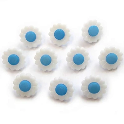 Image of Lightweight Daisy Flower Centre Pop Buttons 15mm Wide Pack of 10 (Blue Centre)