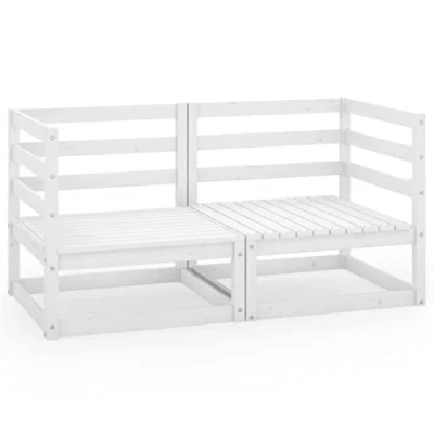 Image of vidaXL Solid Pinewood 2 Seater Garden Sofa White Modular Wooden Outdoor Loveseat for Patio Lounge
