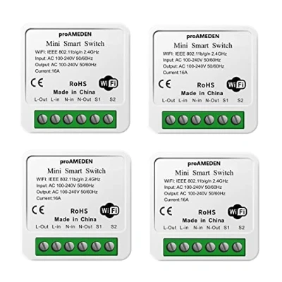 Image of proAMEDEN Smart Wifi Switch Apple HomeKit 16A, [4/one] Mini Switch, Module, CozyLife App Works with Siri Voice Control, Compatible Alexa, Google Home.
