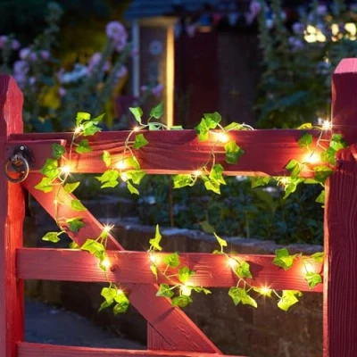 Image of Garden Mile Solar String Lights 3m 30 LED Artificial Ivy Vines with Fairy Powered Fake Weatherproof Durable Maple Laves Garland for Patio Decoration