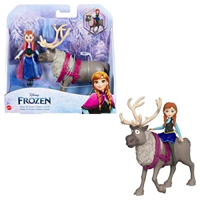 Image of Mattel Disney Frozen Toys, Anna Posable Small Doll and Sven Reindeer Inspired by the Movies, Gifts for Kids, HLX03