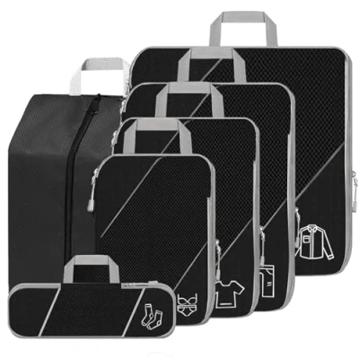 Image of SINZUX Compression Packing Cubes, 6 PCS Black Cubes for Luggage and Backpack, Travel Organiser Bags, Suitcase Bags Set Suitcases Backpack